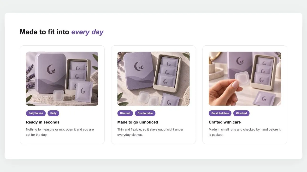 Preview of the Benefit Cards 1 Shopify section