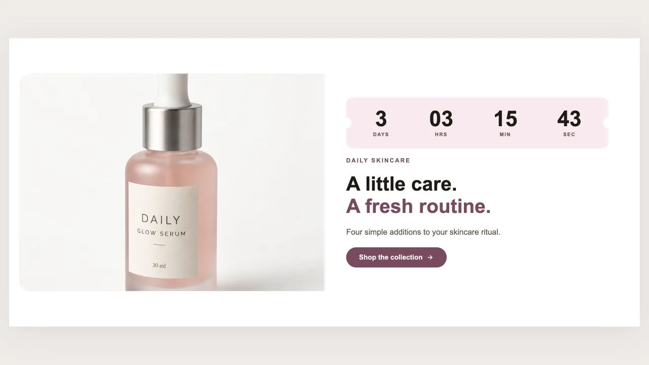 Preview of the Countdown Media 1 Shopify section