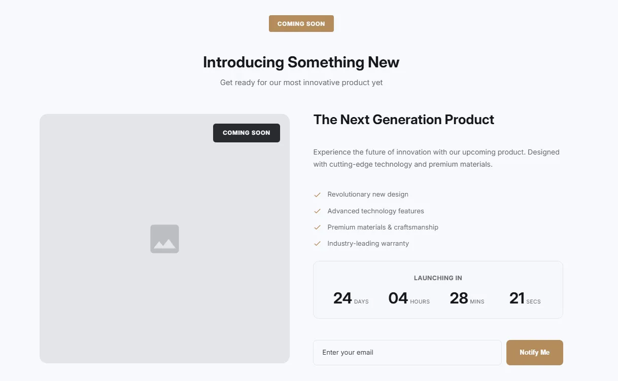 Preview of the Countdown Product Launch Shopify section