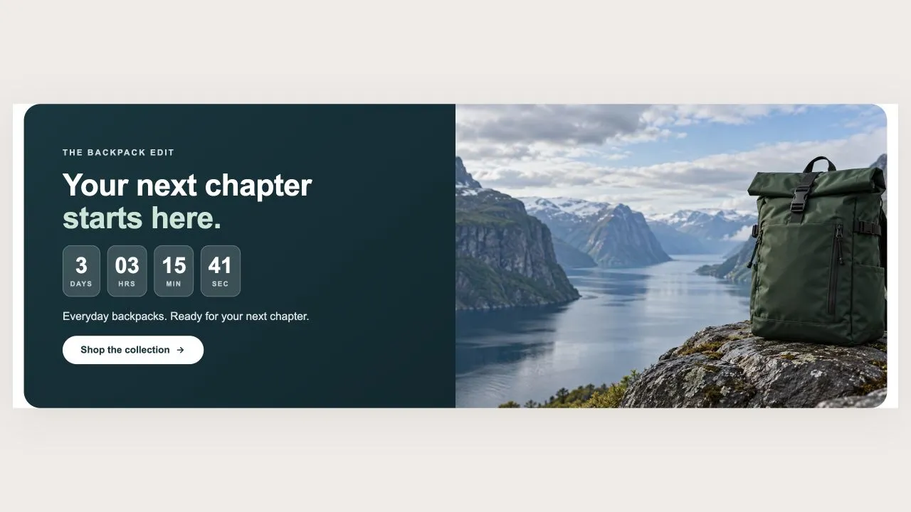 Preview of the Countdown Split 1 Shopify section