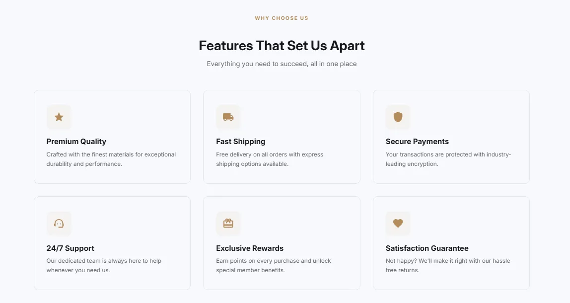 Preview of the Features Icons Grid Shopify section