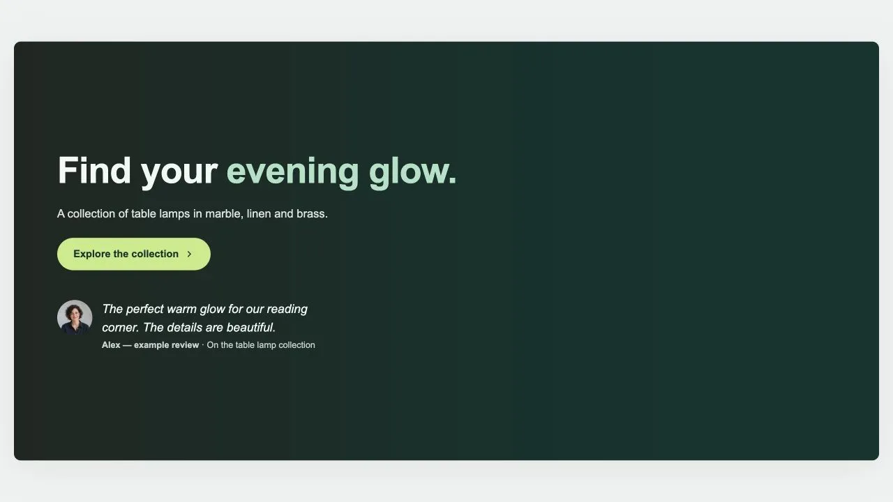 Preview of the Hero Review 1 Shopify section