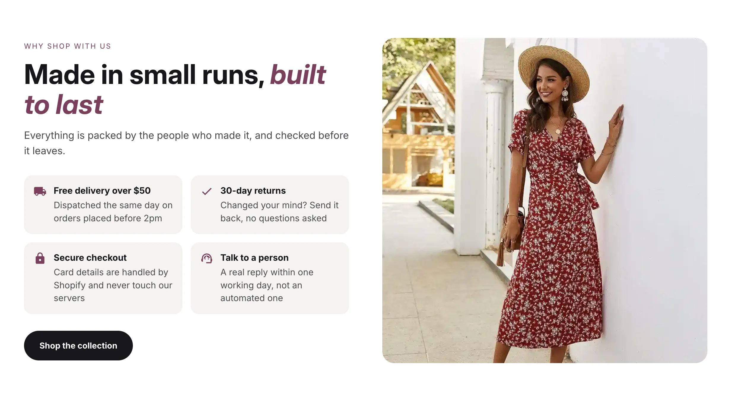 Preview of the Image Text Benefits Shopify section