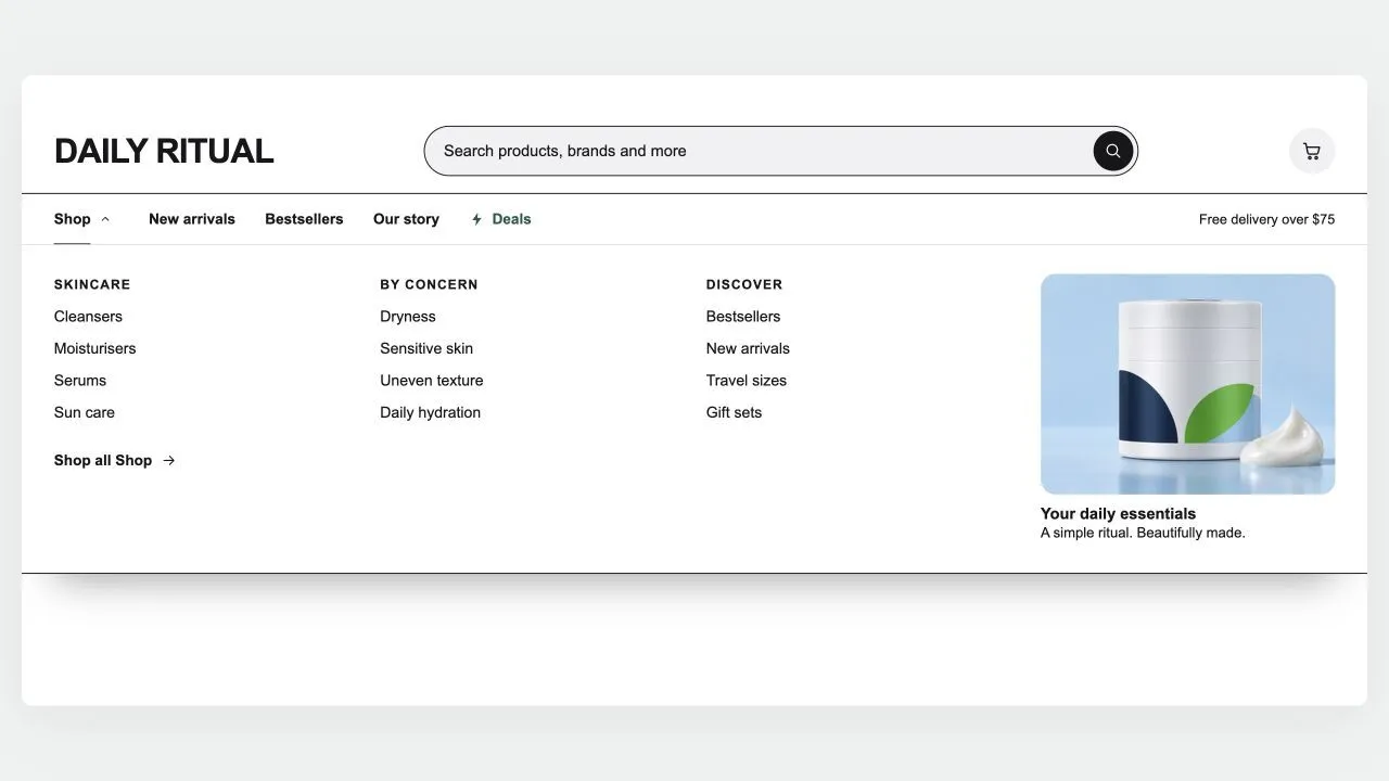 Preview of the Mega Search Header Shopify section
