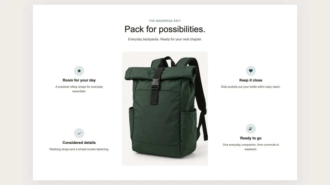 Preview of the Product Callouts 1 Shopify section