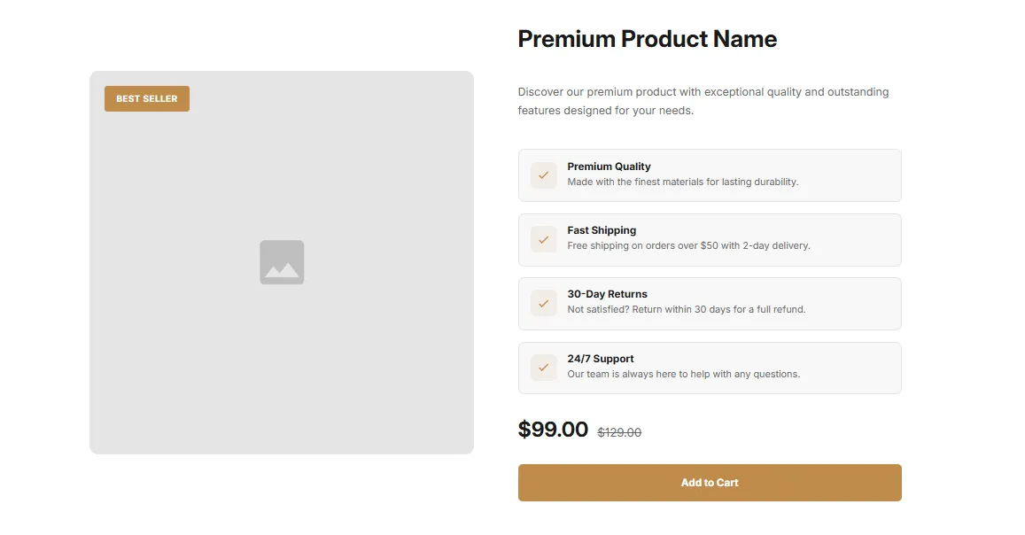 Preview of the Product Features Shopify section
