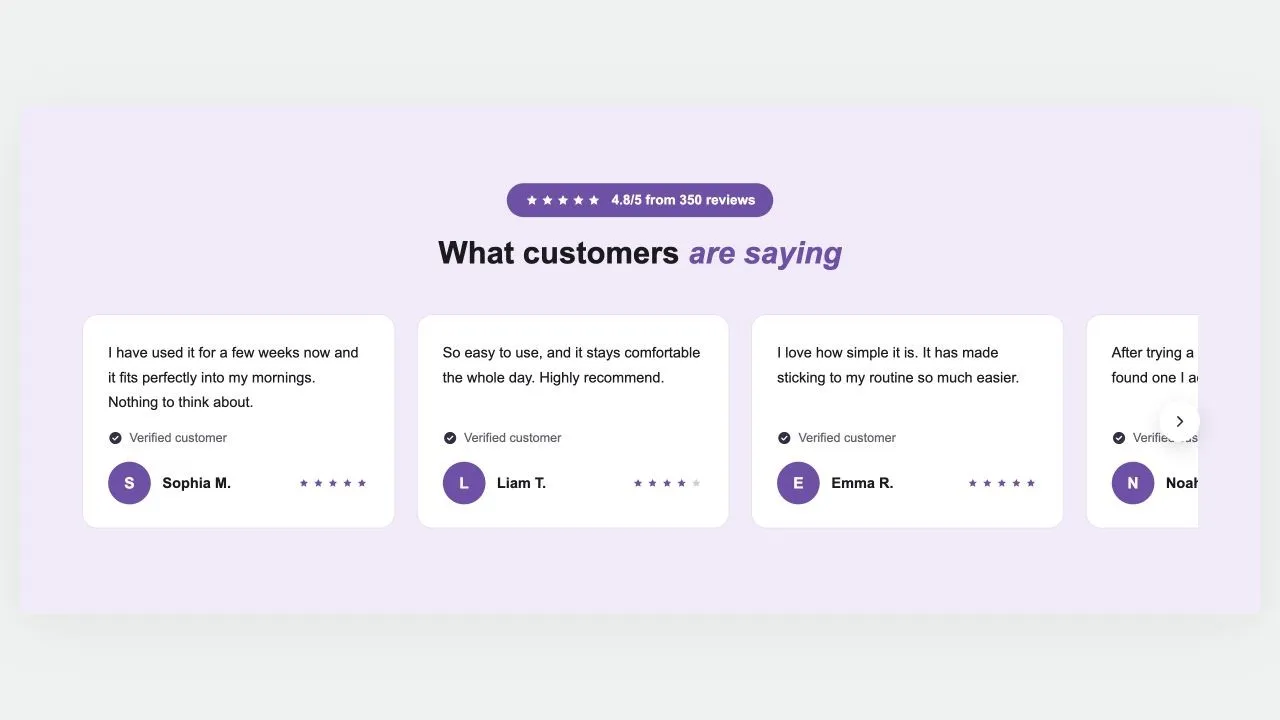 Preview of the Review Cards 1 Shopify section