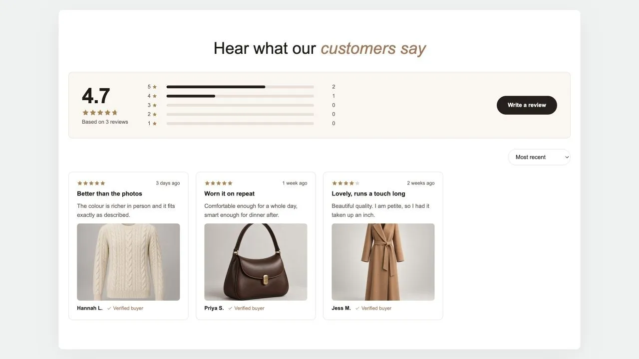 Preview of the Reviews Summary 1 Shopify section