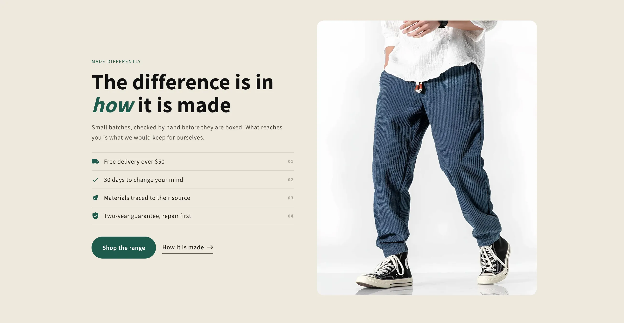 Preview of the Selling Points Shopify section