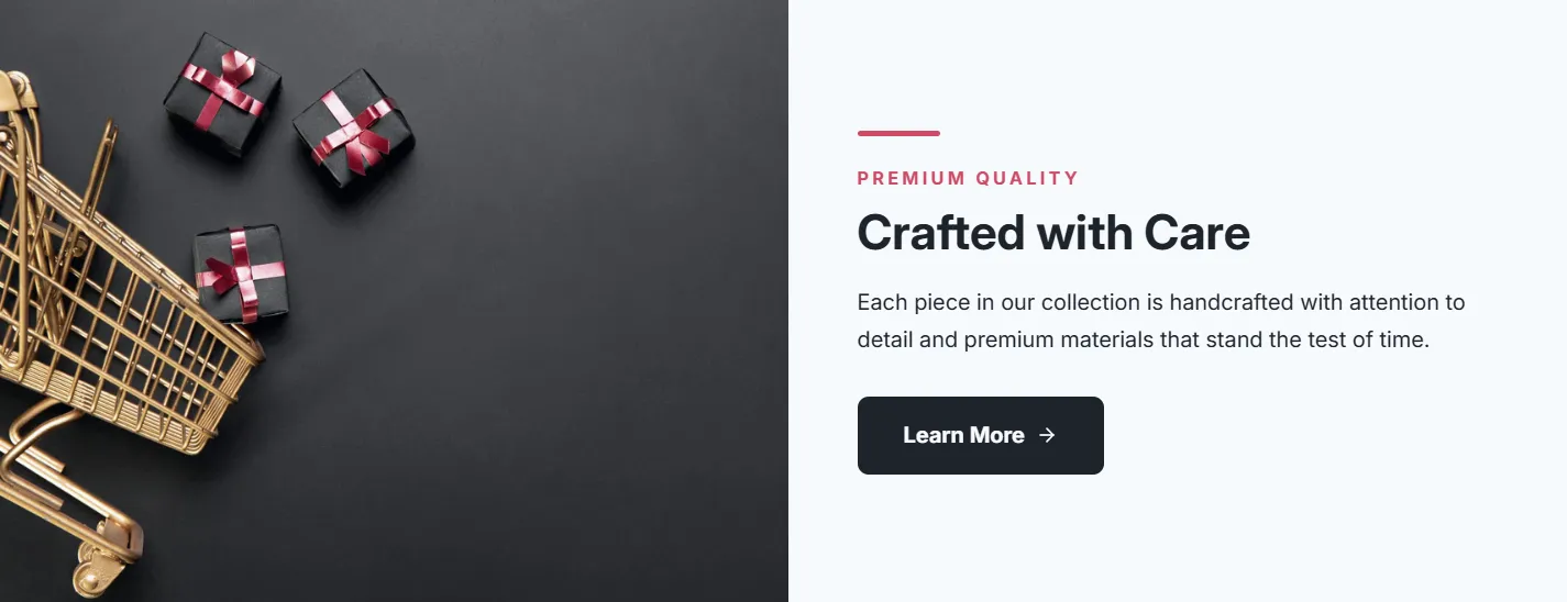 Preview of the Split Content Banner Shopify section