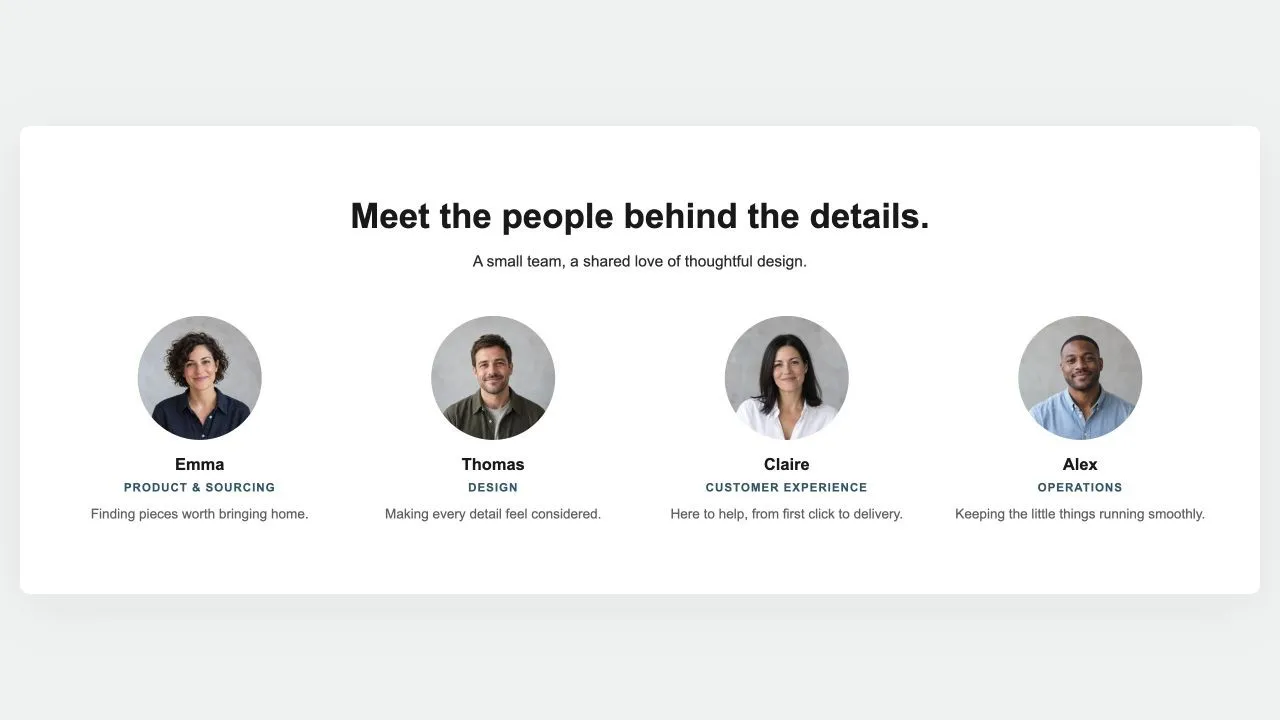 Preview of the Team Grid 1 Shopify section