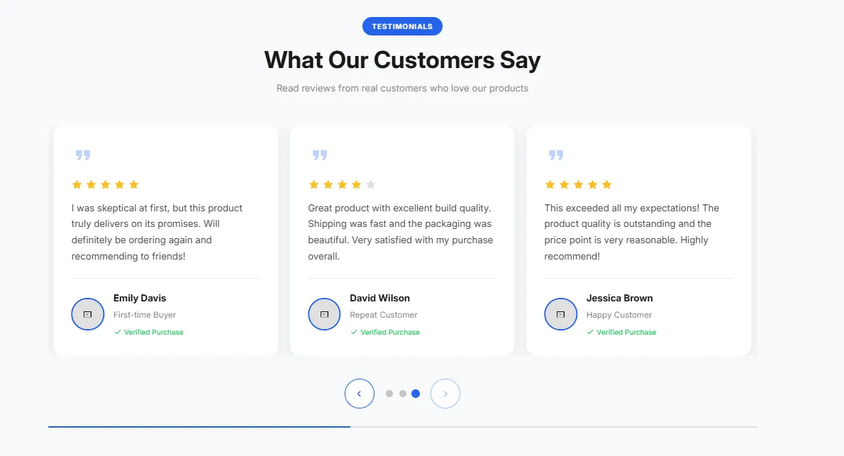 Preview of the Testimonials Carousel Shopify section