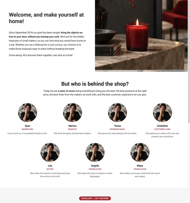 Our Story · Team & Timeline page template preview