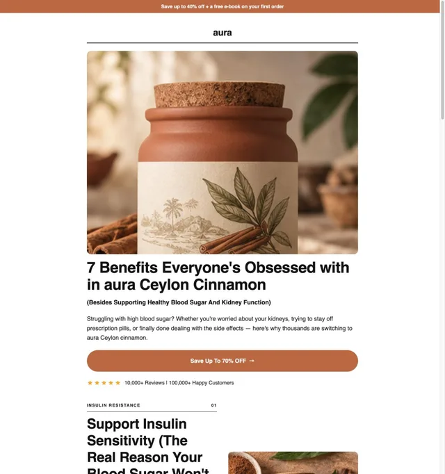 7 Benefits Split · Ceylon Cinnamon page template preview