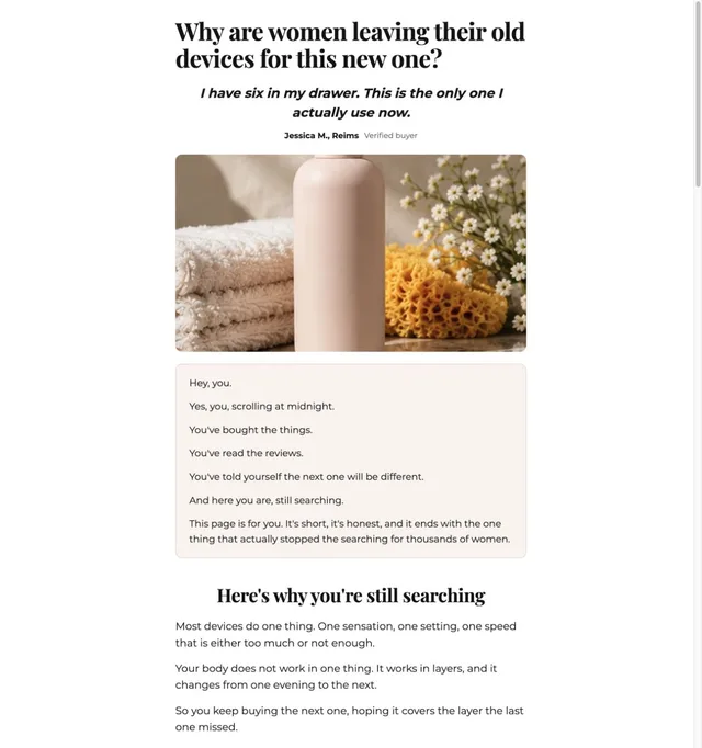 Founder Letter · Intimate Wellness page template preview