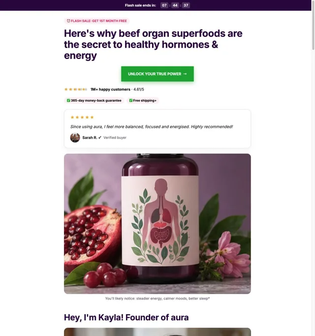 Founder Landing · Women's Organ Supplement page template preview
