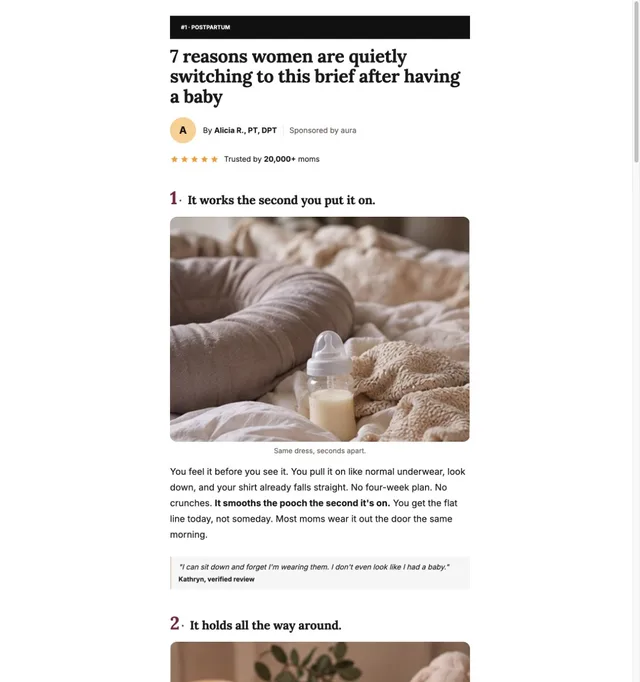 Numbered Listicle · Postpartum Brief page template preview