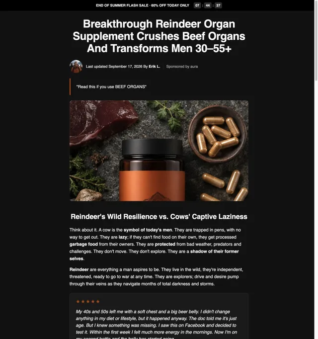Dark Listicle · Men's Organ Supplement page template preview