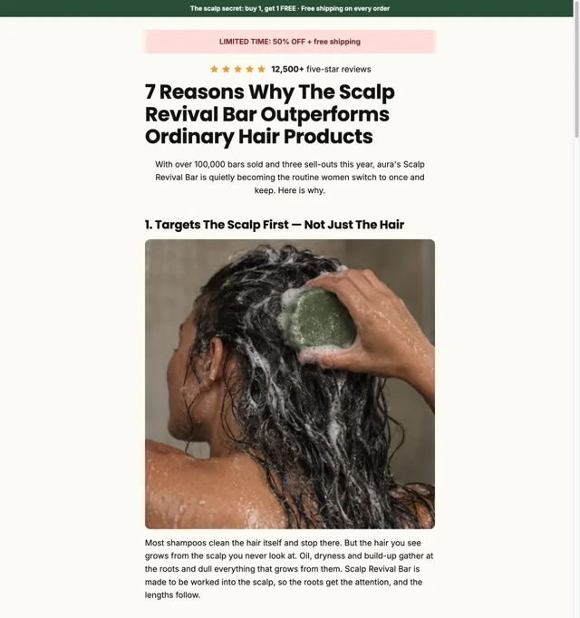 7 Reasons Listicle · Scalp Bar page template preview
