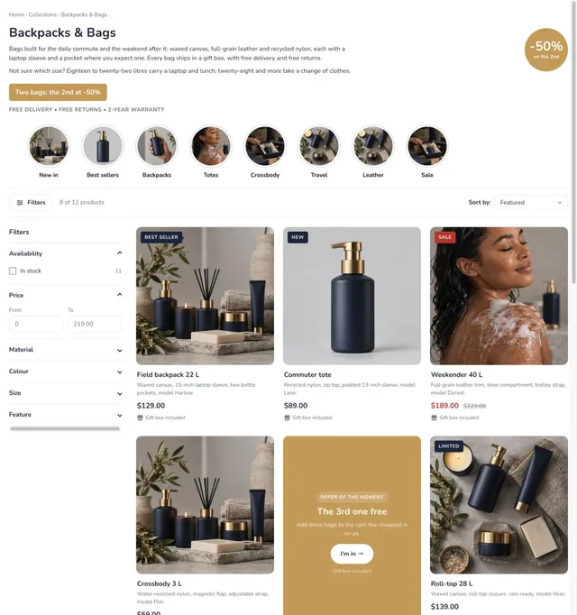 Collection · Filters, Chips & Tiles page template preview