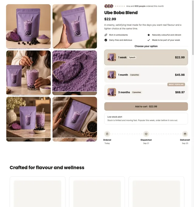 Ube Boba · Wellness Snack page template preview